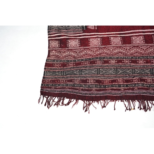 349 - A Tunisian Amazigh, Berber maroon and white woven wool wall hanging, possibly  107 x 125cm