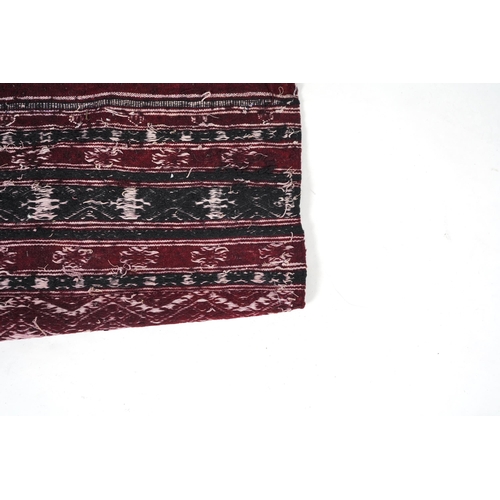 349 - A Tunisian Amazigh, Berber maroon and white woven wool wall hanging, possibly  107 x 125cm