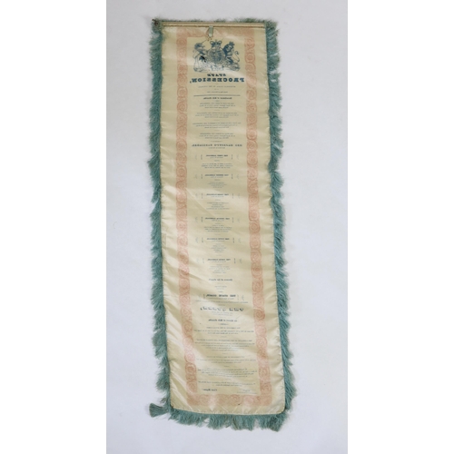 359 - A silk banner; State Procession from Buckingham Palace to The Guildhall on the Ninth Day of November... 