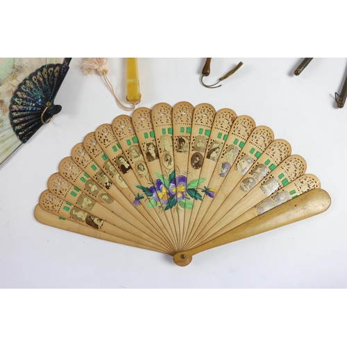 372 - Six Edwardian novelty and unusual fans, some possibly bought during a Grand Tour.