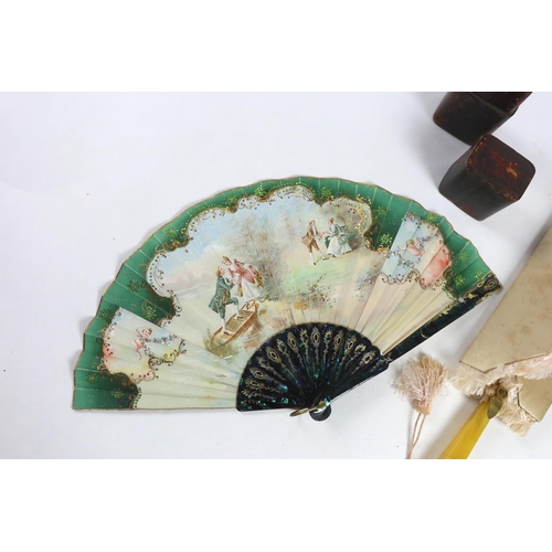 372 - Six Edwardian novelty and unusual fans, some possibly bought during a Grand Tour.