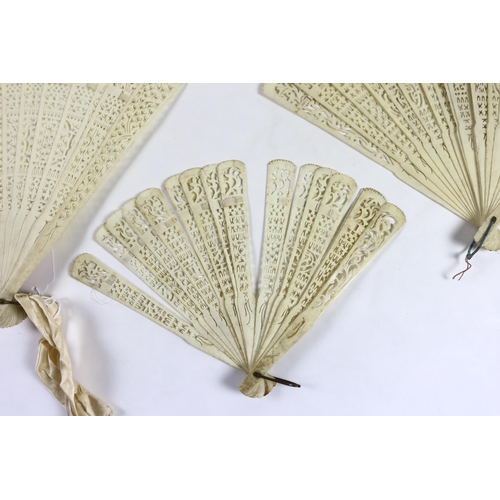 376 - Three late 19th century 19th / early 20th century Chinese bone brisé fans