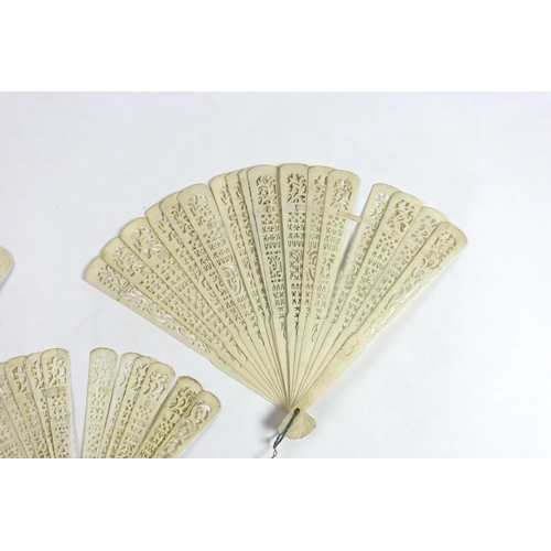 376 - Three late 19th century 19th / early 20th century Chinese bone brisé fans