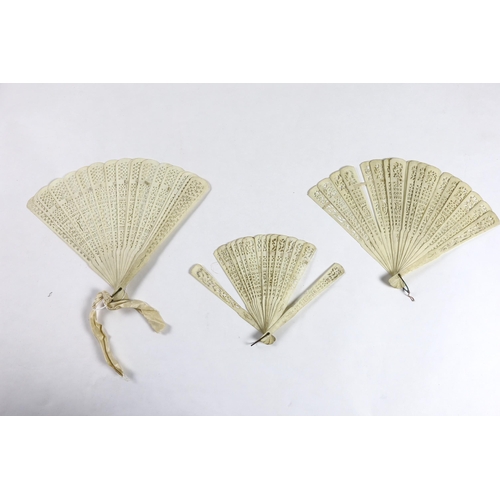 376 - Three late 19th century 19th / early 20th century Chinese bone brisé fans