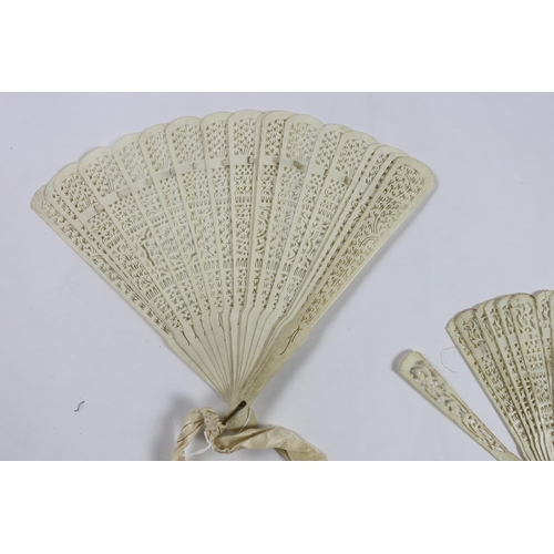 376 - Three late 19th century 19th / early 20th century Chinese bone brisé fans