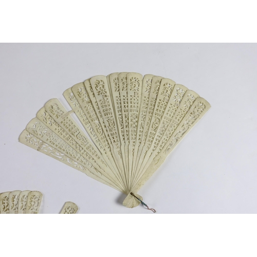 376 - Three late 19th century 19th / early 20th century Chinese bone brisé fans