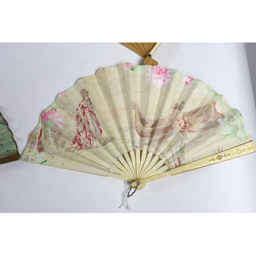 378 - A collection of 19th and 20th century mostly paper fans, ten in reasonable condition useful for stag... 