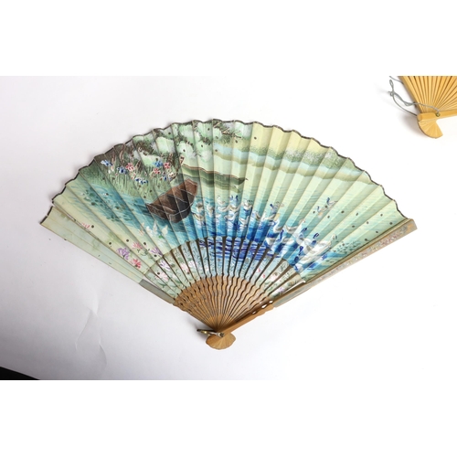 378 - A collection of 19th and 20th century mostly paper fans, ten in reasonable condition useful for stag... 