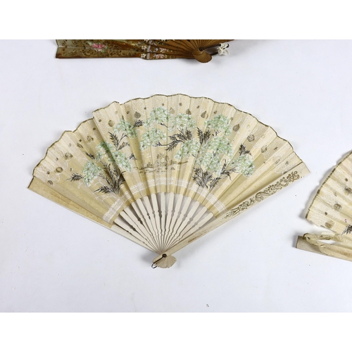 378 - A collection of 19th and 20th century mostly paper fans, ten in reasonable condition useful for stag... 