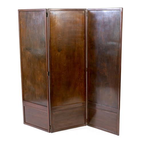 379 - An Edwardian mahogany three fold screen with three panels of later (possibly 1920s) hand embroidere... 