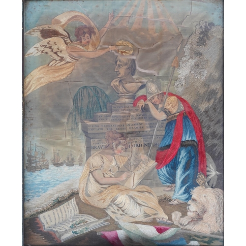 381 - Lord Nelson interest: a gilt framed Regency silk worked embroidery, commemorating the life of Lord N... 