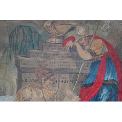 381 - Lord Nelson interest: a gilt framed Regency silk worked embroidery, commemorating the life of Lord N... 