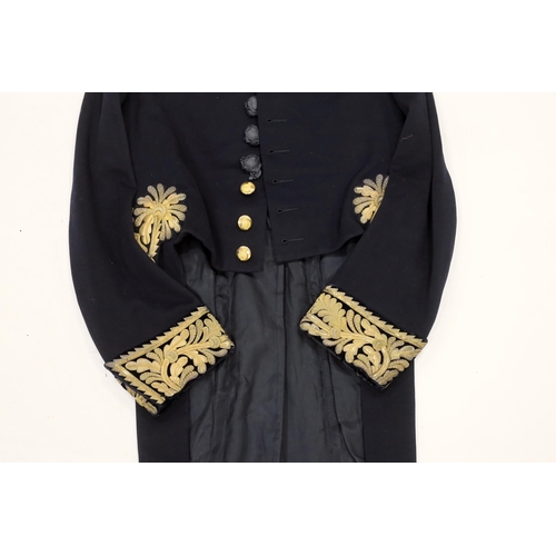 382 - An early 20th century Royal Court tail coat or levee dress with gilt embroidery to collar and cuffs... 