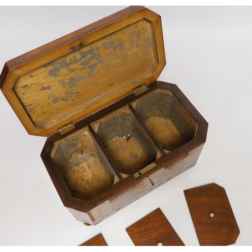 408 - An early 19th century shell inlaid cross banded mahogany tea caddy, 26cm wide