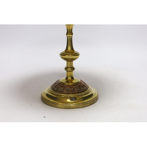 409 - A bronze and copper embossed tazza, early 20th century, 19.5cm