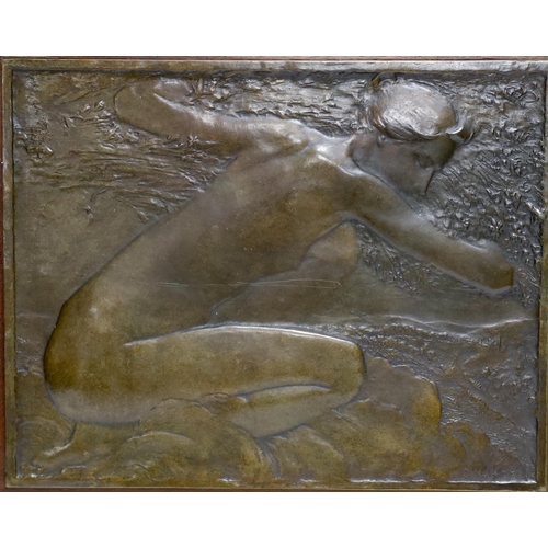 433 - S. Marceau (20th. C), a bronze relief plaque, nude female, signed and limited edition 1/10, 32 x 37c... 