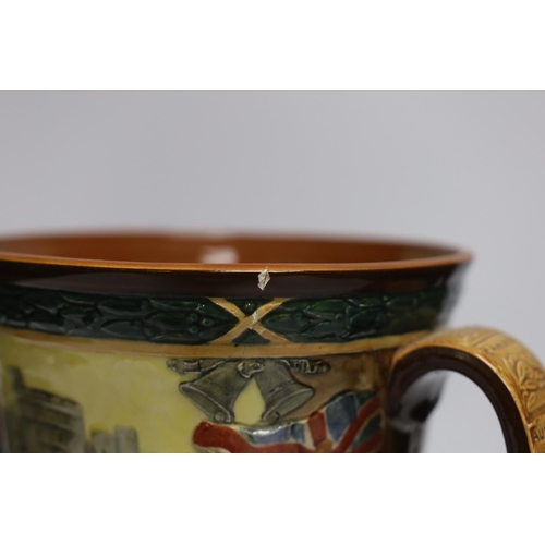 434 - A Royal Doulton Edward VIII coronation loving cup, 26cm (a.f.)