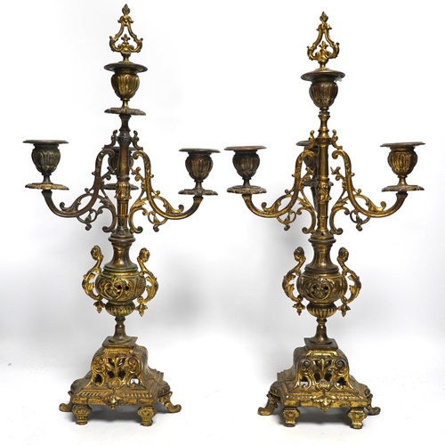 443 - A pair of Victorian gilt brass candelabra, 51cm high