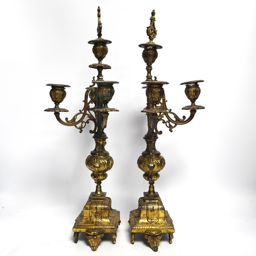 443 - A pair of Victorian gilt brass candelabra, 51cm high