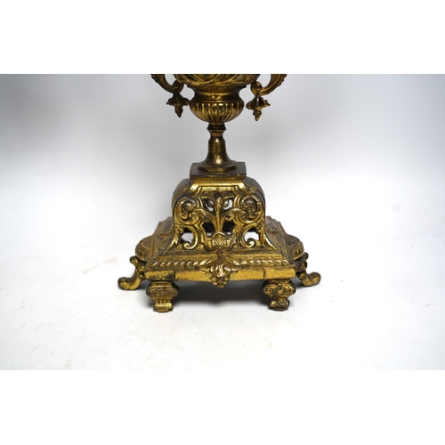 443 - A pair of Victorian gilt brass candelabra, 51cm high