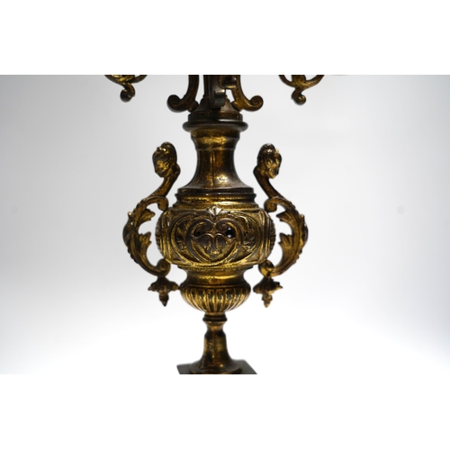 443 - A pair of Victorian gilt brass candelabra, 51cm high