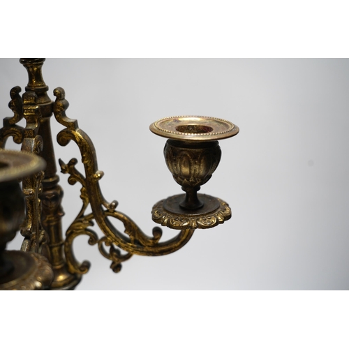 443 - A pair of Victorian gilt brass candelabra, 51cm high