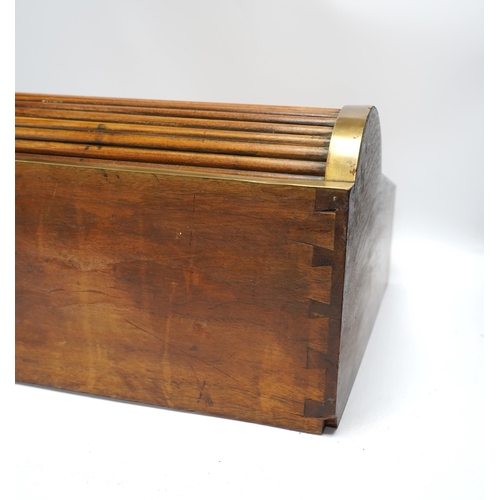 452 - A 19th/20th century Anglo-Indian brass bound camphorwood roll top writing box, 47.5cm wide