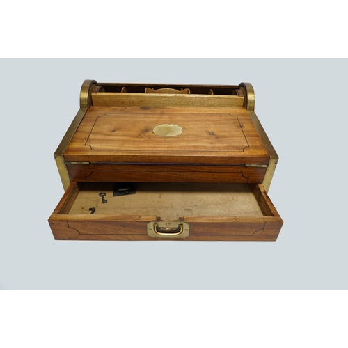 452 - A 19th/20th century Anglo-Indian brass bound camphorwood roll top writing box, 47.5cm wide