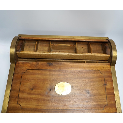 452 - A 19th/20th century Anglo-Indian brass bound camphorwood roll top writing box, 47.5cm wide