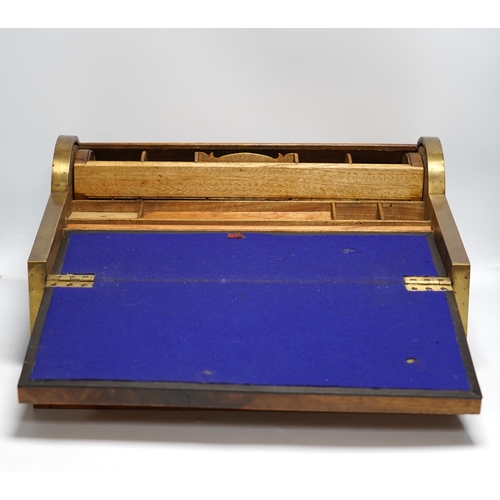 452 - A 19th/20th century Anglo-Indian brass bound camphorwood roll top writing box, 47.5cm wide