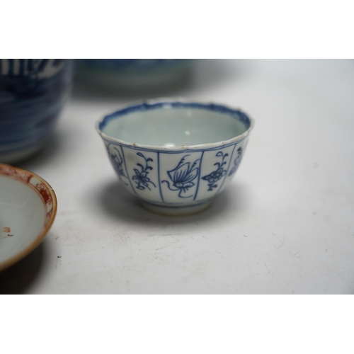 454 - A group of 18th century Chinese and Japanese porcelain including blue and white bowls and jar with h... 