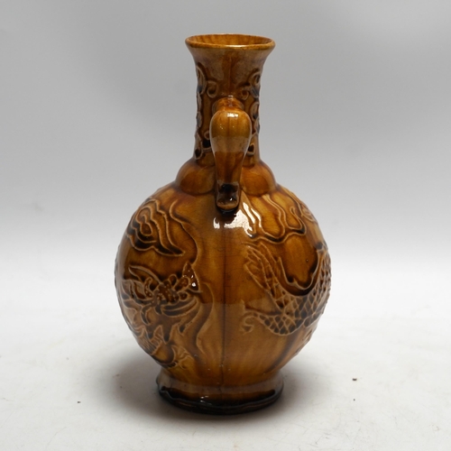 465 - An 18th century style Chinese ochre glazed vase, 22.5cm