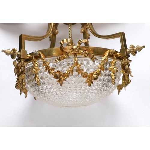 480 - An early 20th century ormolu and hobnail cut glass ceiling shade, 43cm drop