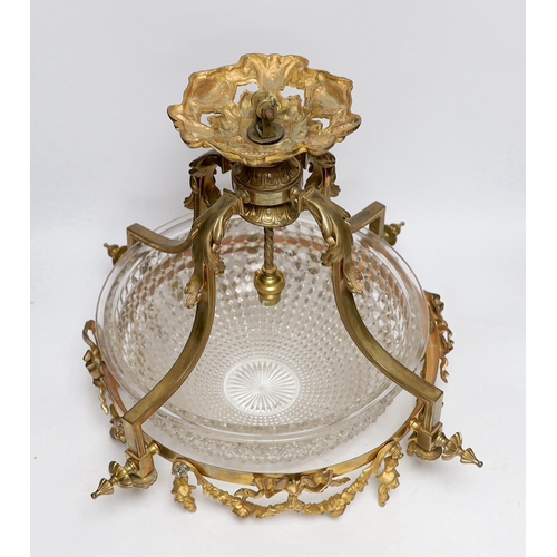 480 - An early 20th century ormolu and hobnail cut glass ceiling shade, 43cm drop