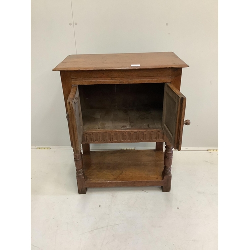 49 - A small 18th century style oak side cabinet, width 60cm, depth 34cm, height 76cm