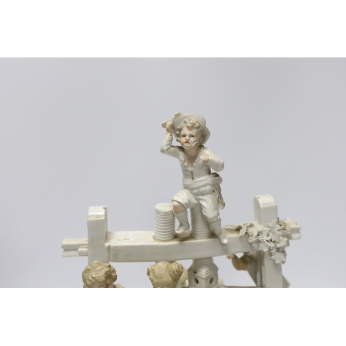 498 - A late 19th century German white glazed porcelain group, The Wine Press, after a Meissen origina... 