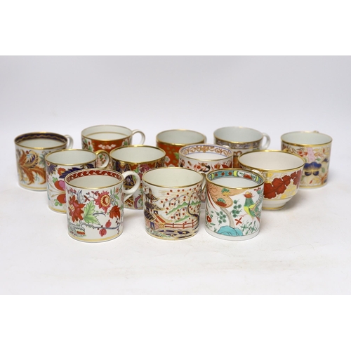 506 - Twelve 1800-1820 English porcelain coffee cans and tea cups, including Imari pattern examples