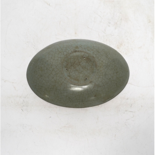 515 - A Chinese oval celadon crackle glaze dish, 15.5cm wide