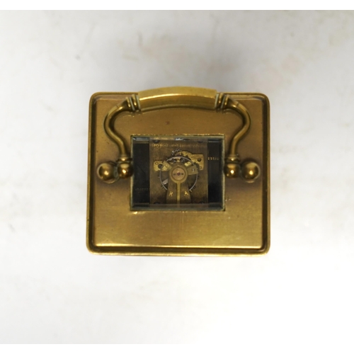 520 - A miniature French brass carriage clock, with champlevé enamel panels, face signed Elliott & Son, Lo... 