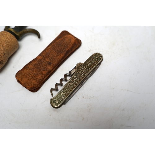 539 - Two corkscrews; one advertising Jean E Sottiris-Le Caire, on reverse, Cognac Bisquit, Bisquit Du Bou... 