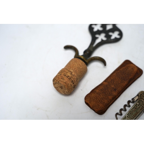 539 - Two corkscrews; one advertising Jean E Sottiris-Le Caire, on reverse, Cognac Bisquit, Bisquit Du Bou... 