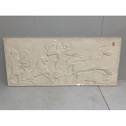 54 - A plaster classical chariot panel, 219 x 94cm