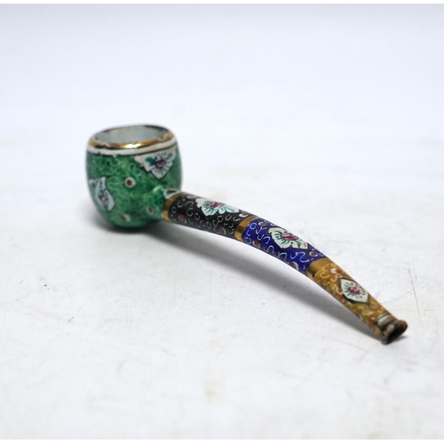 543 - A Persian multicoloured enamelled pipe, 14cm long