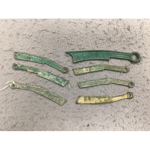 548 - Seven Chinese bronze knife cash, Han style