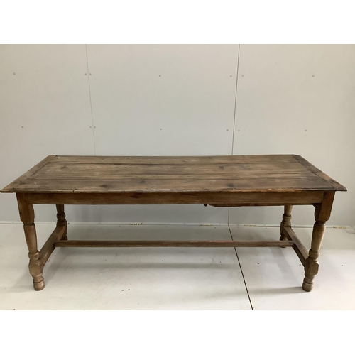 62 - An 18th century French refectory dining table with one drawer, width 195cm, depth 72cm, height 75cm... 