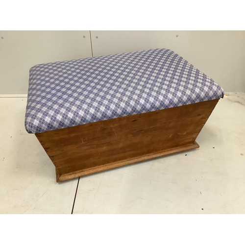 63 - A Victorian pine ottoman with upholstered hinged seat, width 88cm, depth 56cm, height 42cm