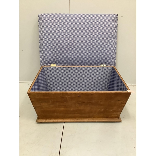 63 - A Victorian pine ottoman with upholstered hinged seat, width 88cm, depth 56cm, height 42cm