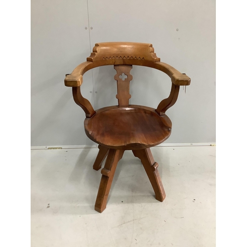 69 - A Victorian walnut swivel desk chair, width 61cm, depth 50cm, height 86cm