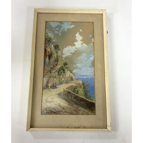 745 - De Fulvis (Italian, 19/20th. C), heightened gouache, Neapolitan view, signed, 29 x 15cm