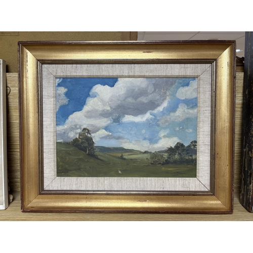 746 - Roland Pertwee, oil on board, Rural landscape, signed, 25 x 35cm